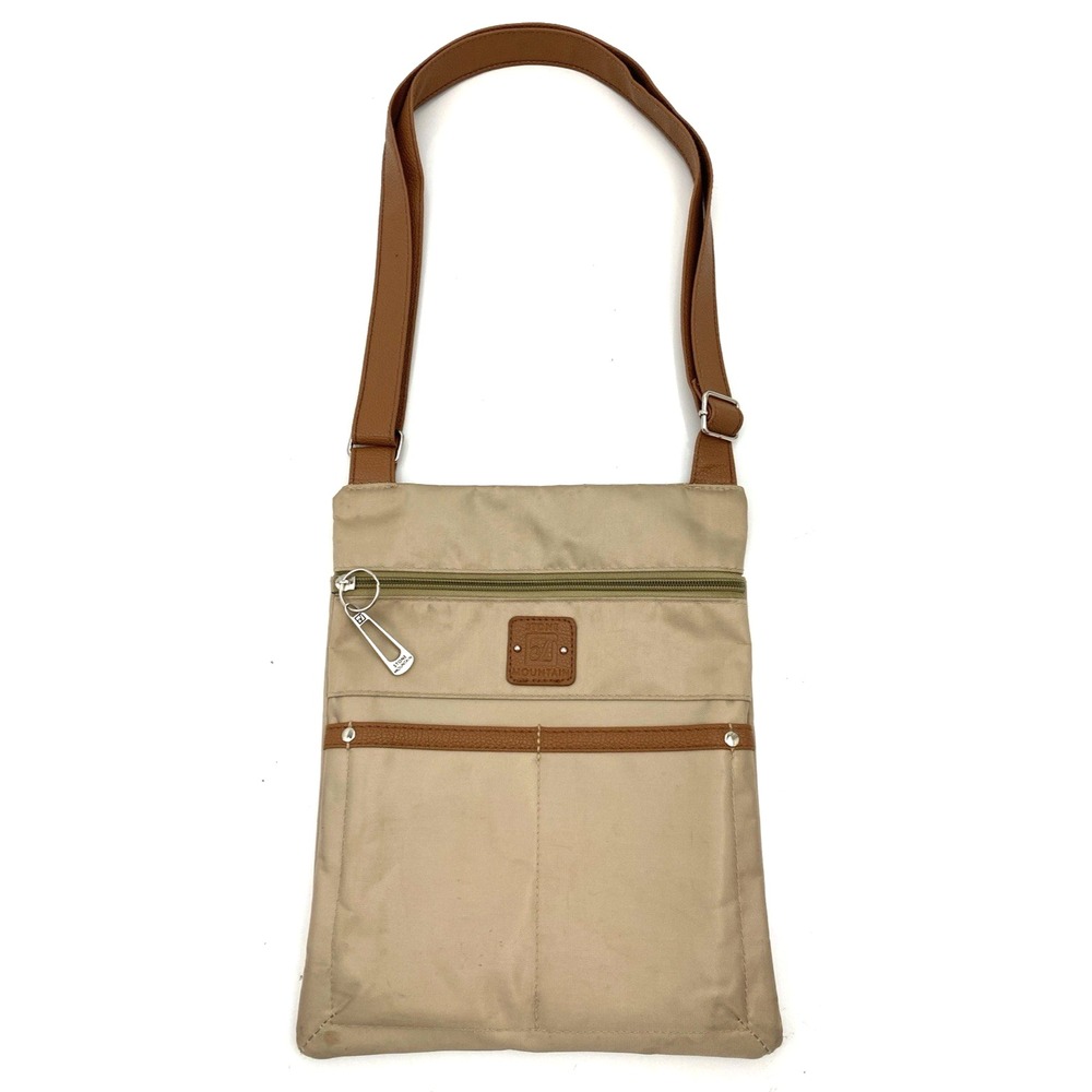 Stone Mountain Brown Nylon Crossbody Handbag Purse Zip Closure Exterior Pockets